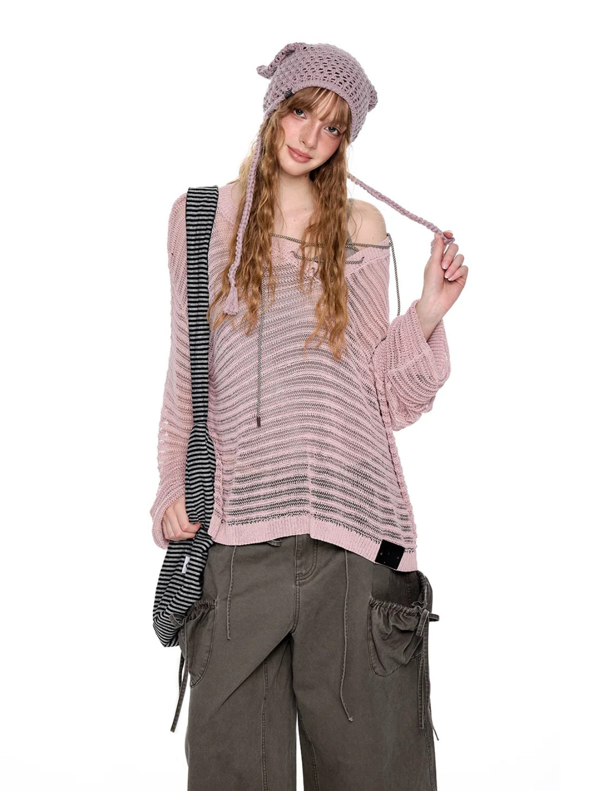 Striped Lace-Up Henley Top