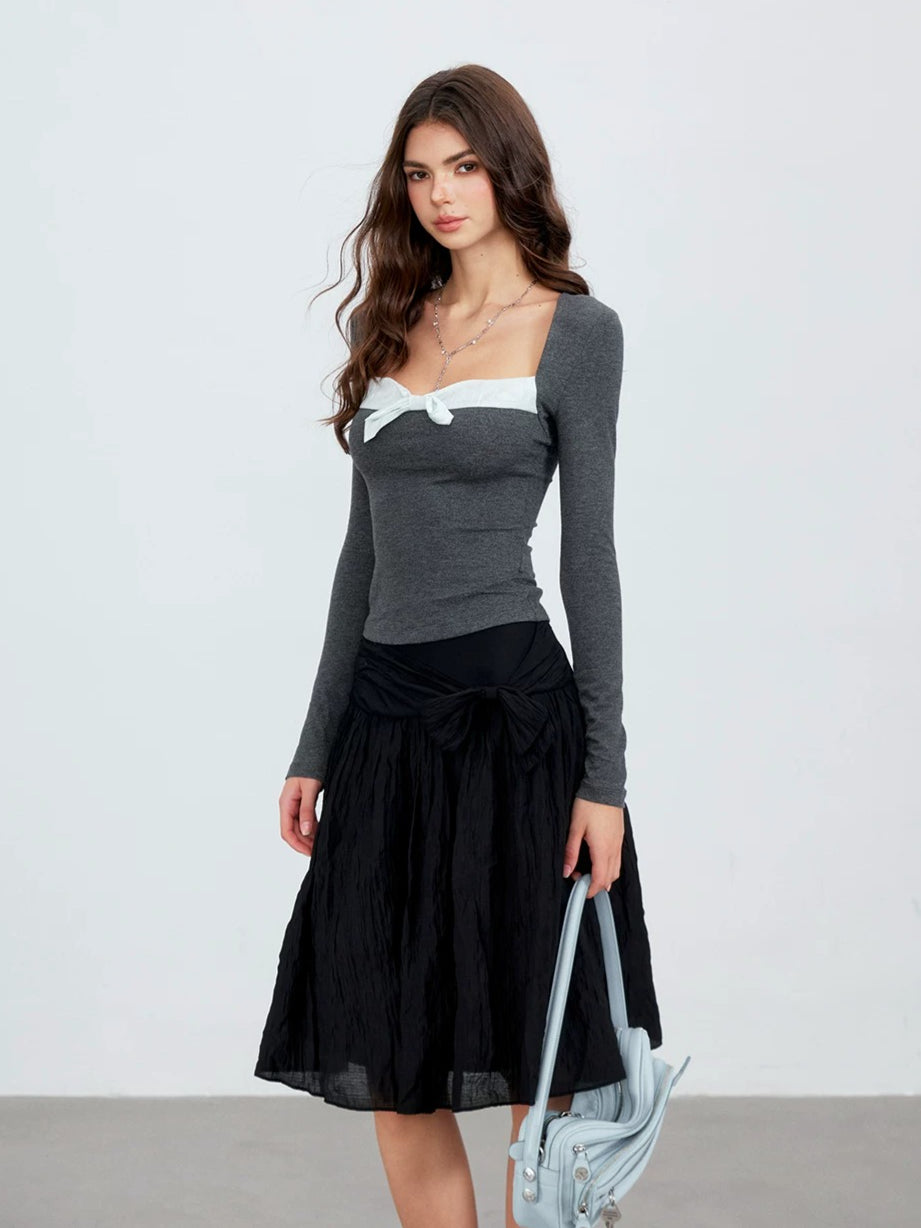 Gray Bow Accent Top