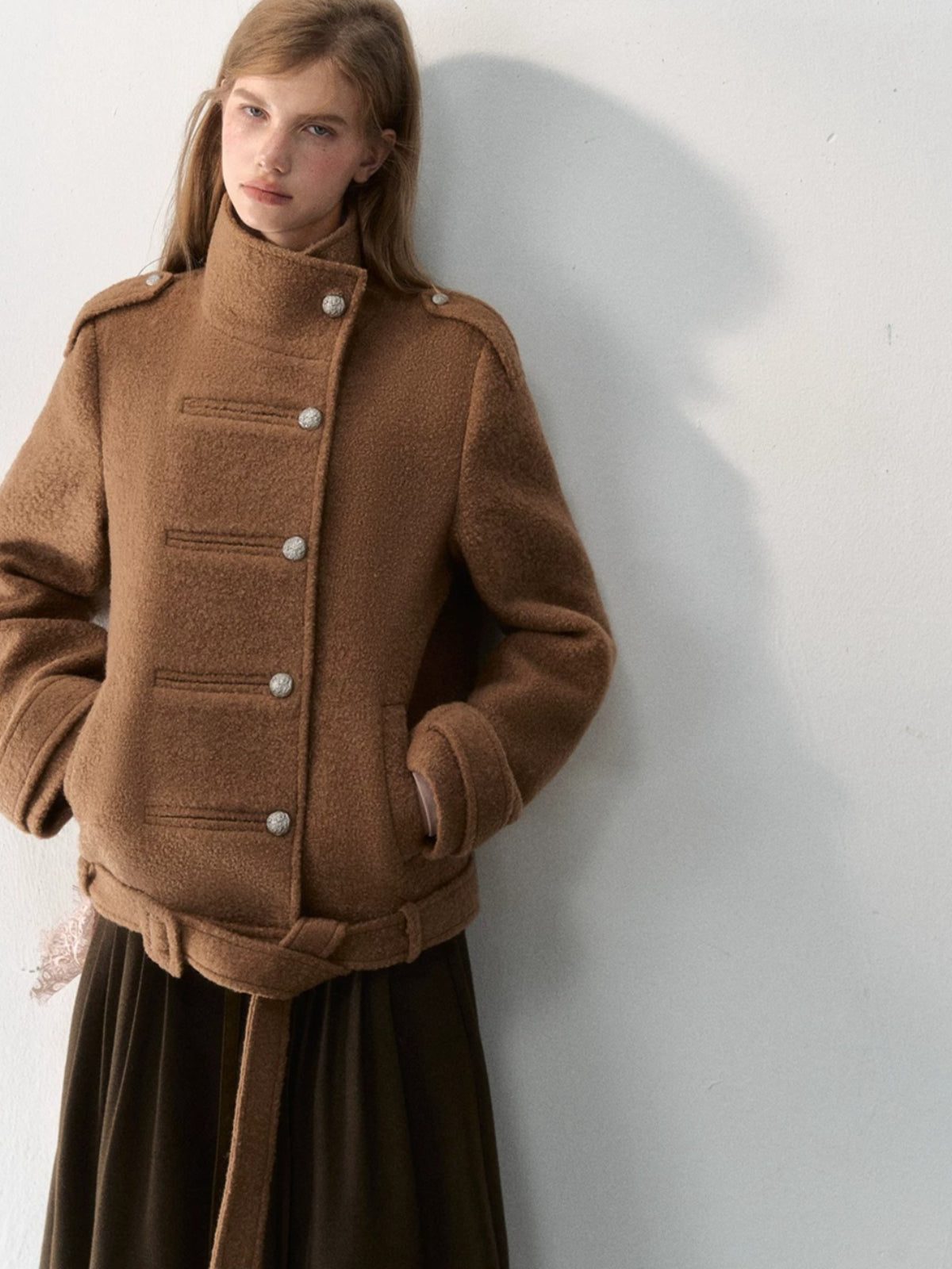 Fur-Collar Belted Wool Bouclé Coat