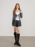 Layered V Neck Tie Knit Top