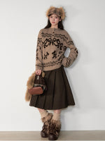 Fair Isle Bow Henry-Collar Sweater