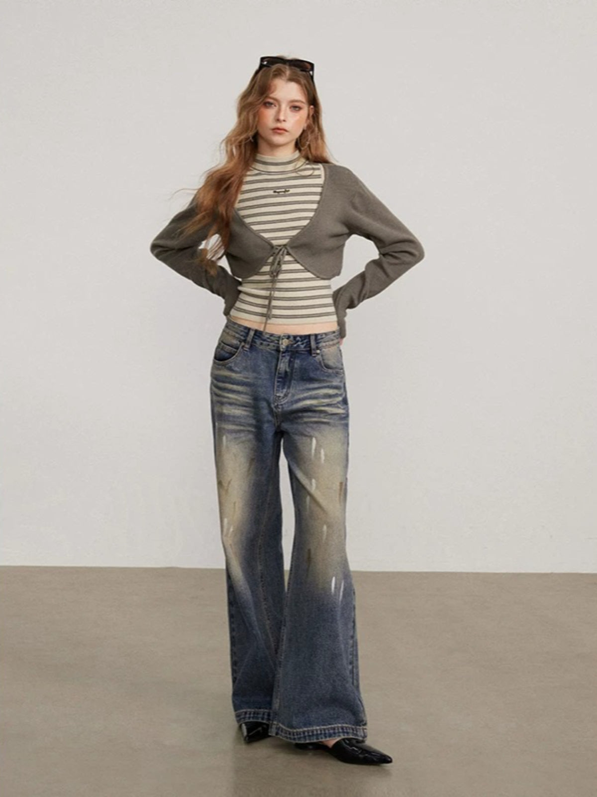 Contrast Stripe Vest Layered Set
