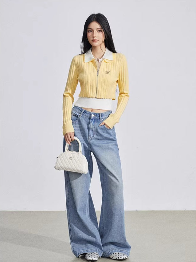 Rhinestone Heart Wide Leg Jeans