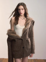 Fox Fur Large Notch Collar Cardigan