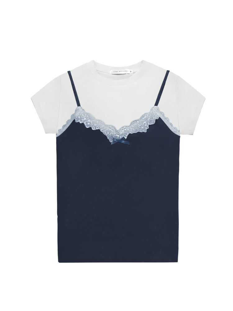 Lace-Trimmed Washed Straight-Leg Jeans Set