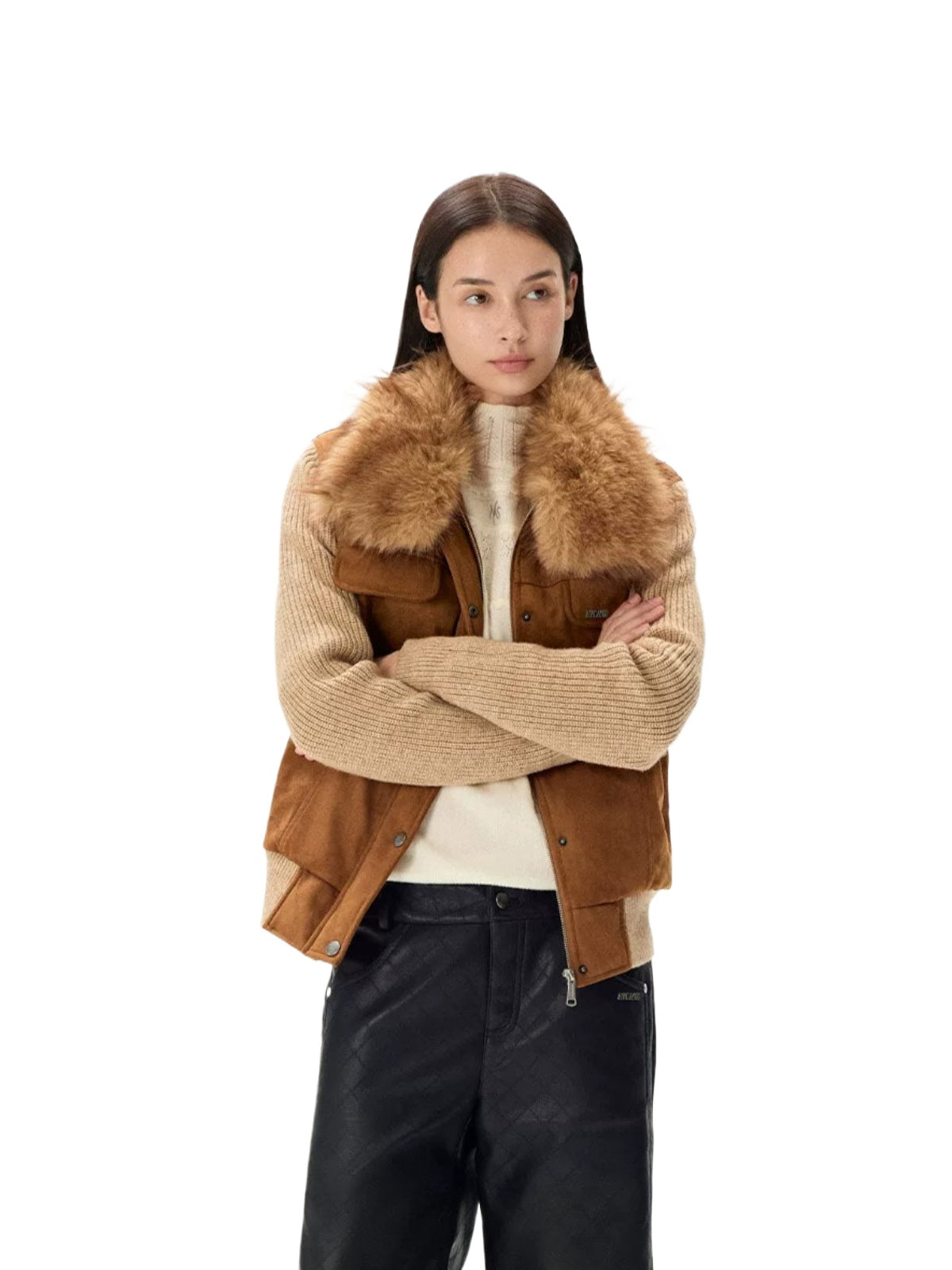 Faux Suede Wool Collar Jacket