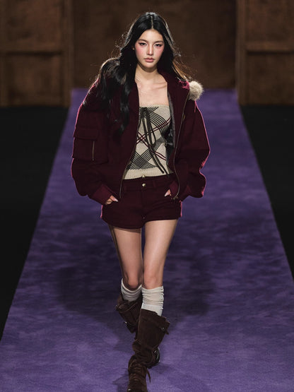 Wool-Blend Hooded Shorts Set