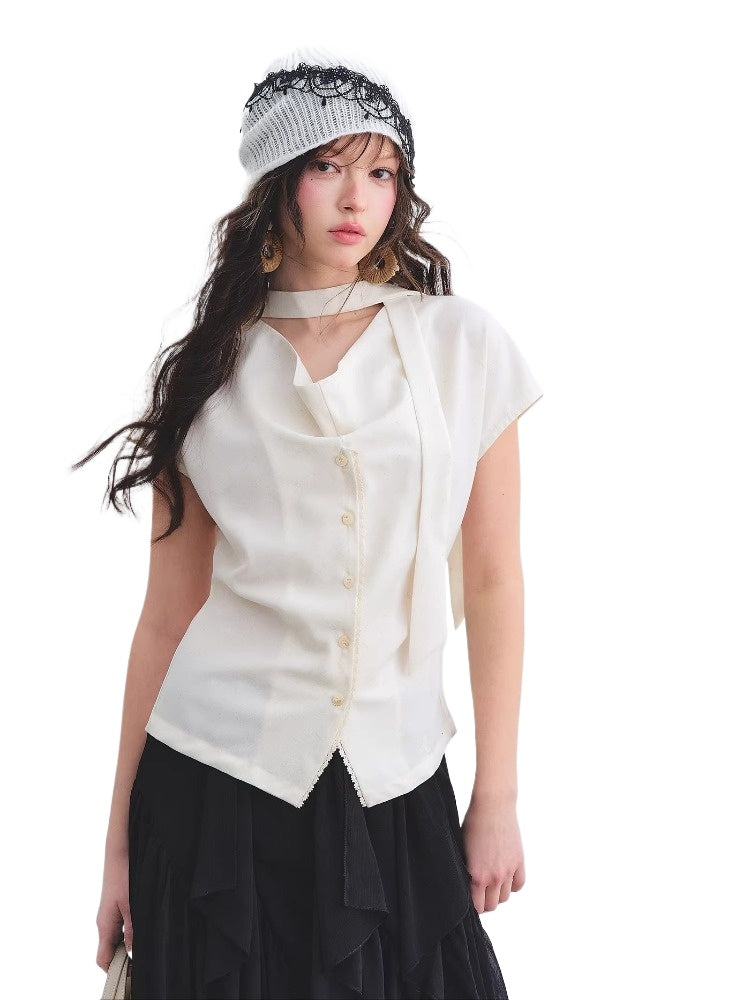 Lace Trim Draped Blouse