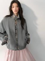 Layered Plaid Wool Blend Jacket