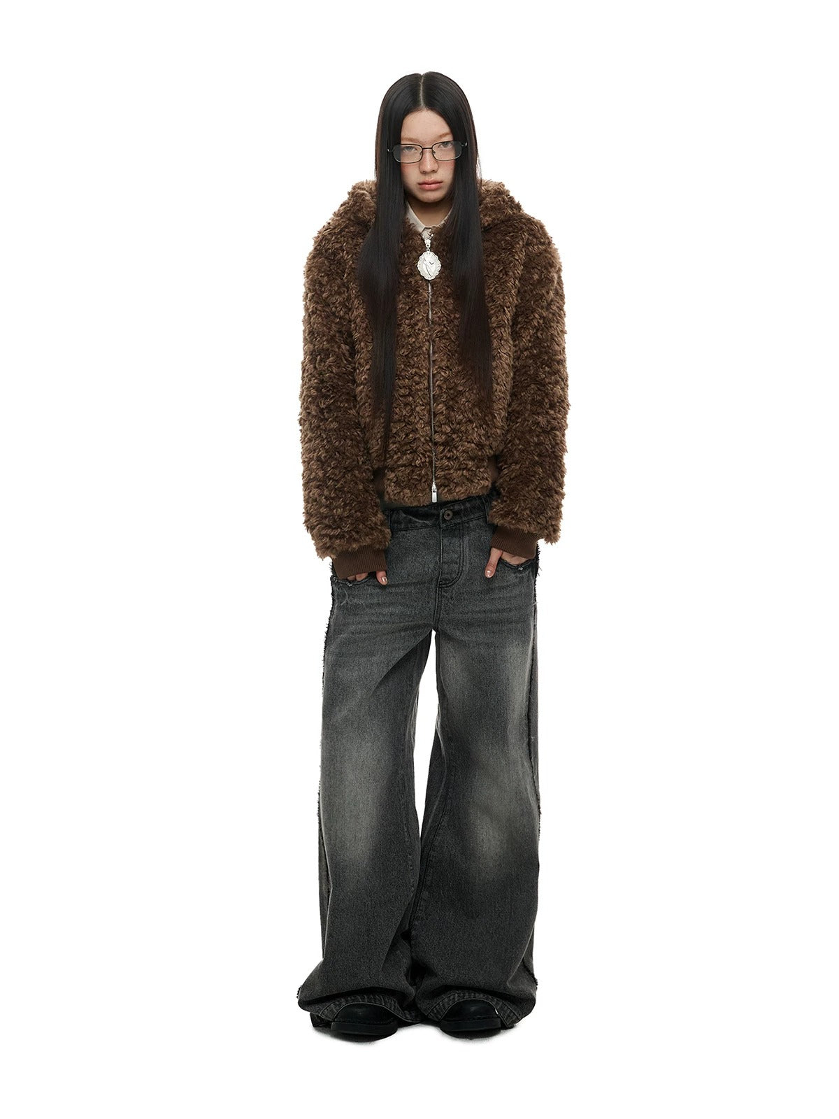 Faux Wool Hooded Short Coat