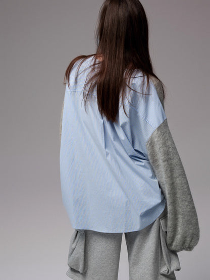 Oversized Mohair Shirt-Panel Knit Sweater