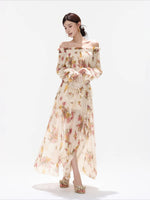 Floral Print Off Shoulder Chiffon Dress