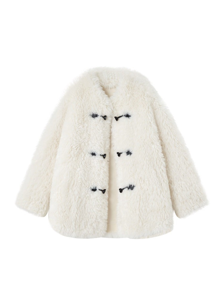 White Plush Button Coat