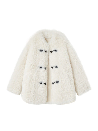 White Plush Button Coat