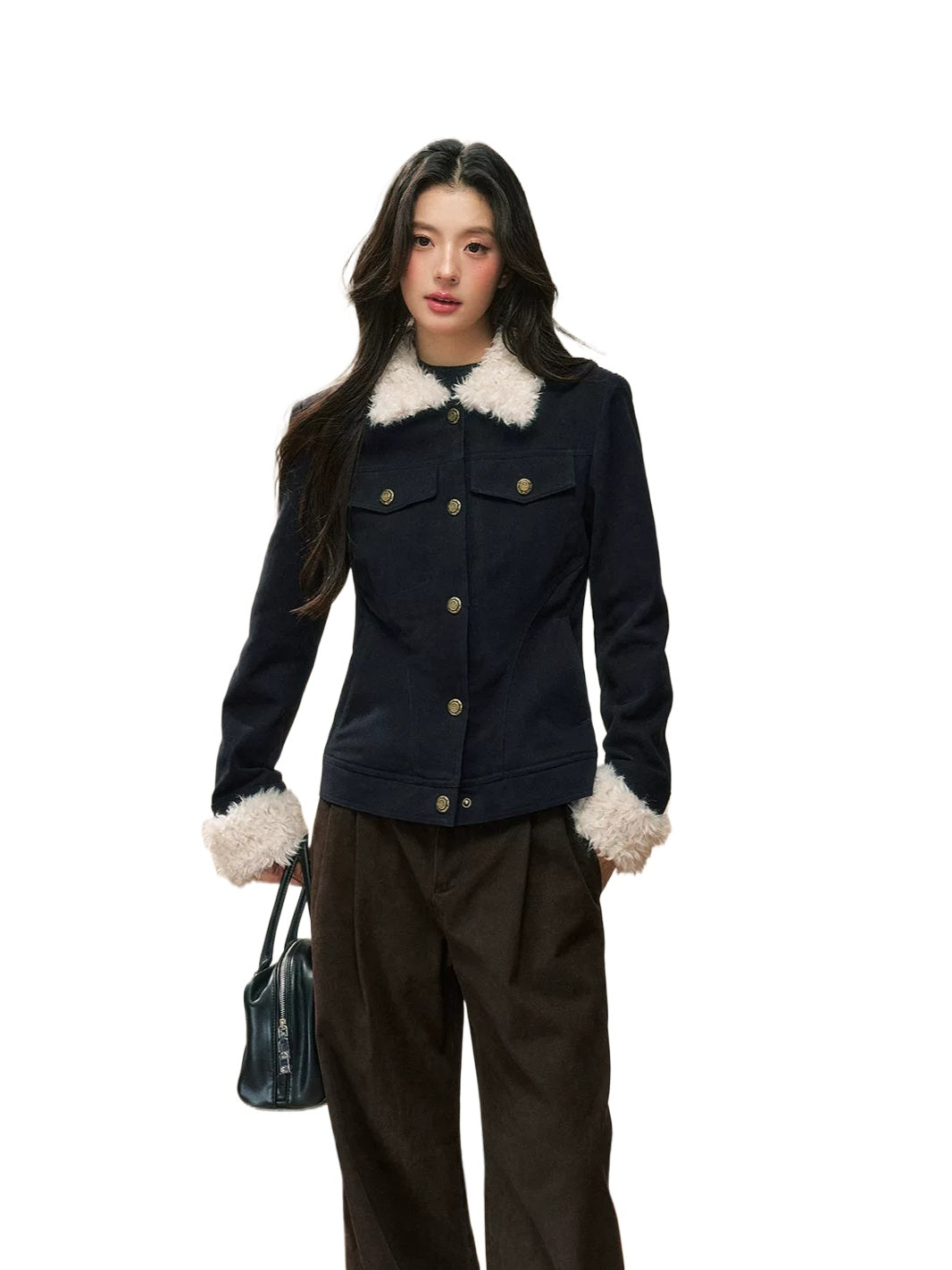 Navy Fur Collar Jacket