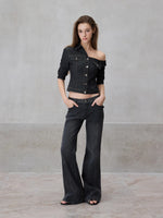 Asymmetric Denim Shirt Set