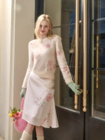 Pink Rose Embroidered Knit Set