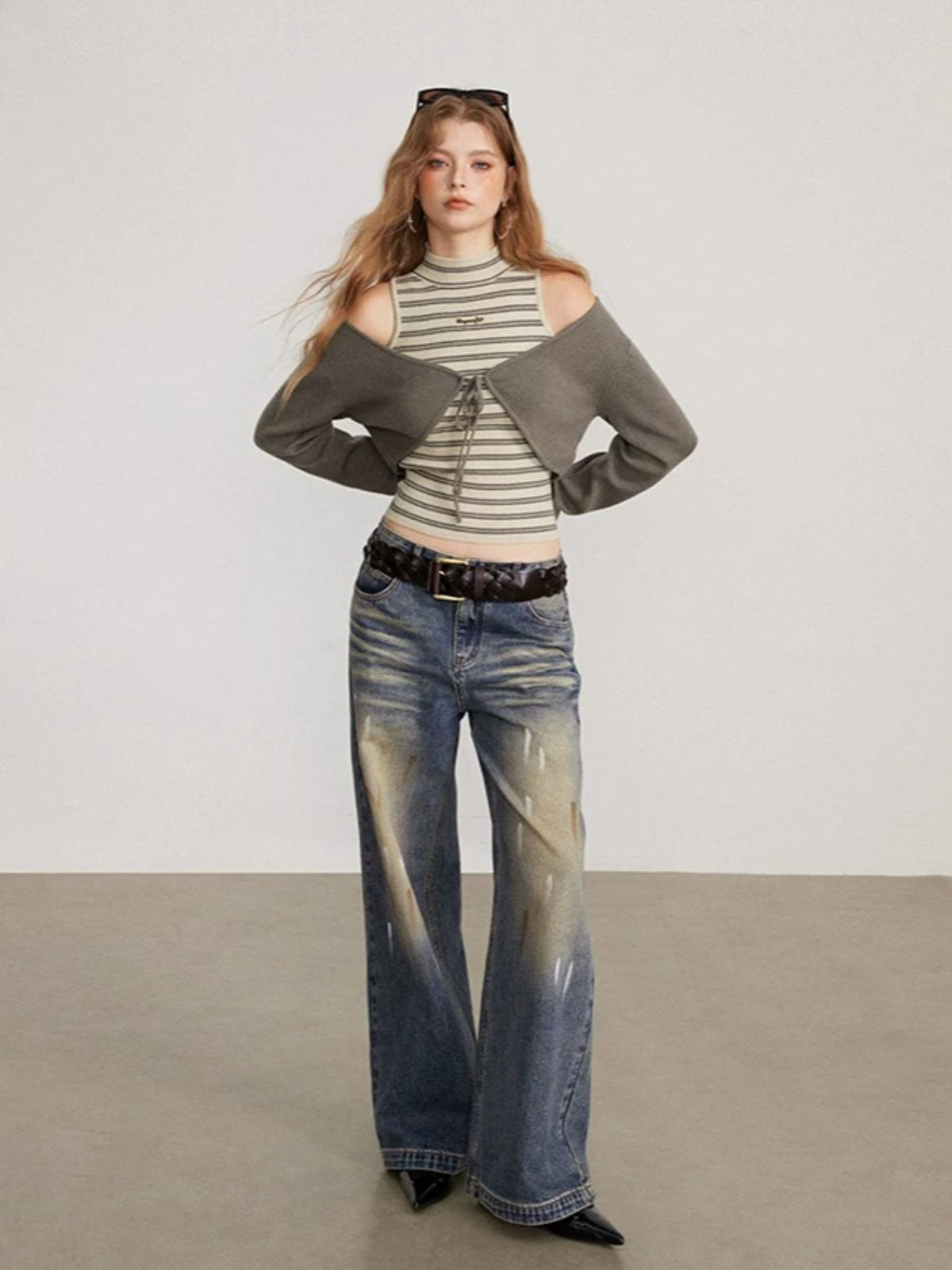 Contrast Stripe Vest Layered Set