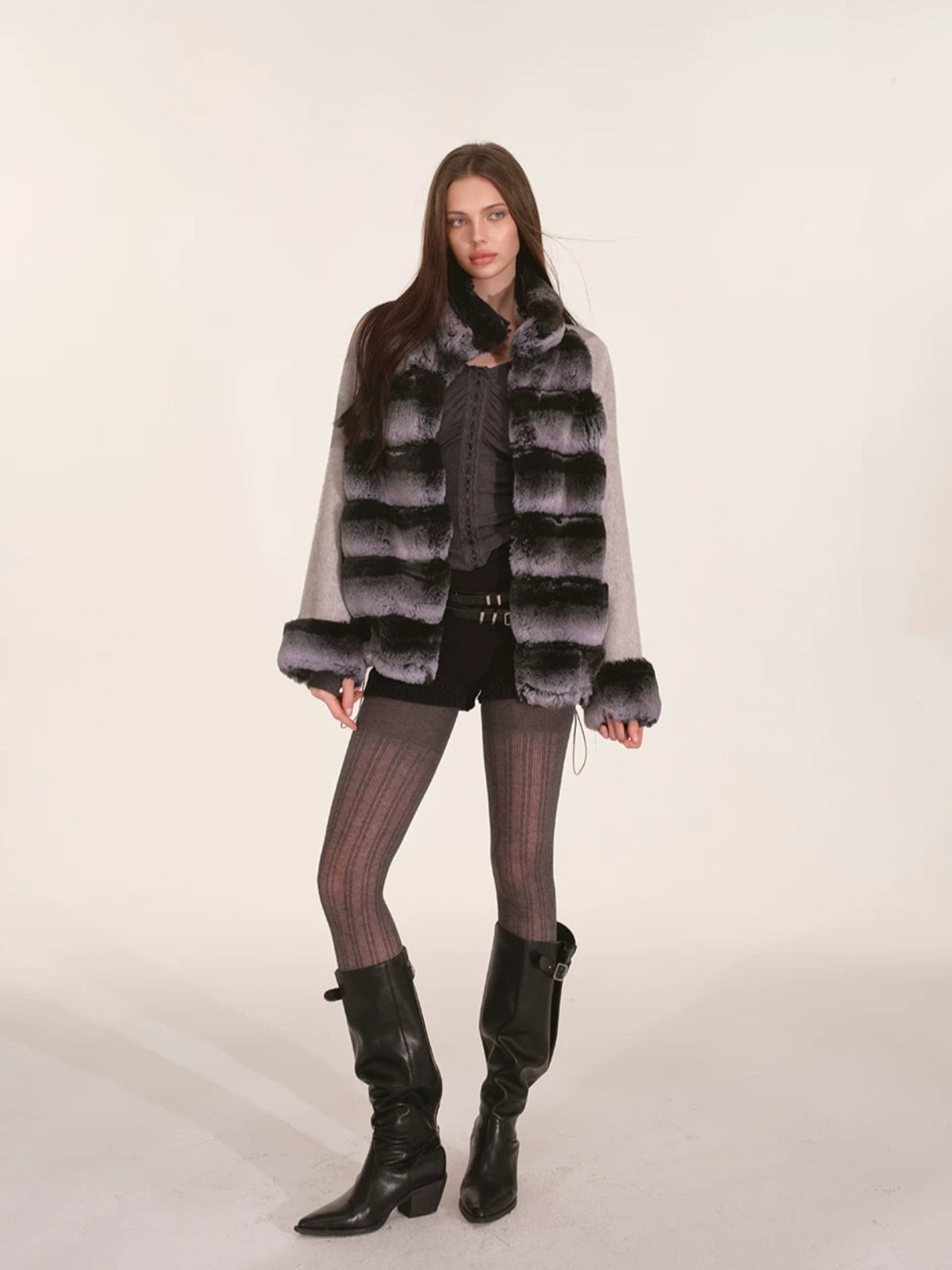 Gradient Faux Fur Wool Coat