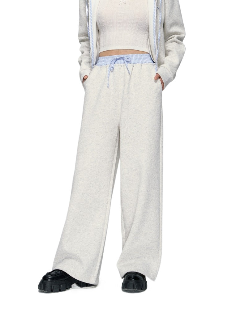 Striped Contrast Waist Wide-Leg Pants