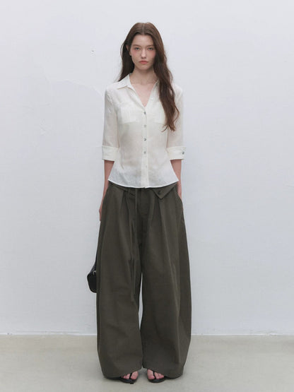 Lyocell Cotton Wide-Leg Casual Pants