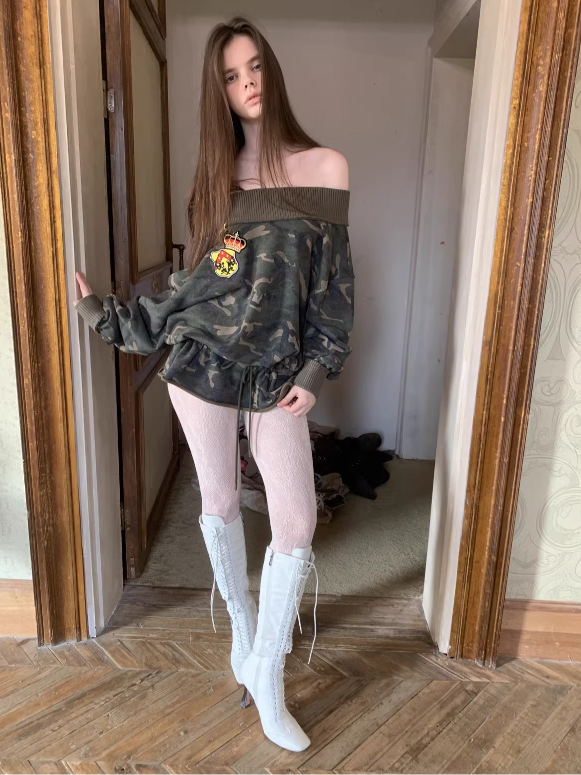 Camo Off Shoulder Sweatshirt
