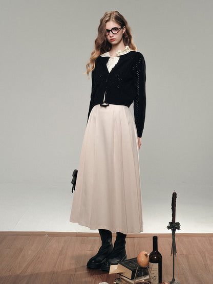 White Lace Knit Top &amp; Pleated Skirt Set