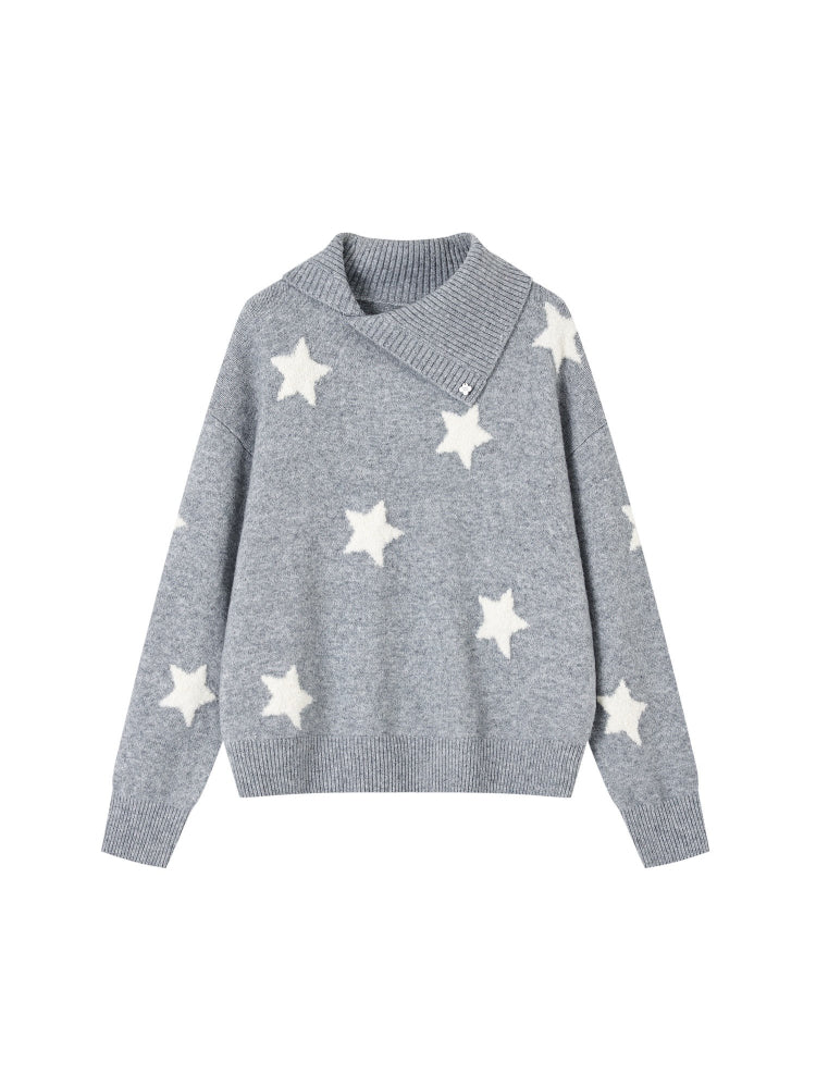 Asymmetric Lapel Star Sweater