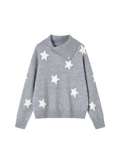 Asymmetric Lapel Star Sweater
