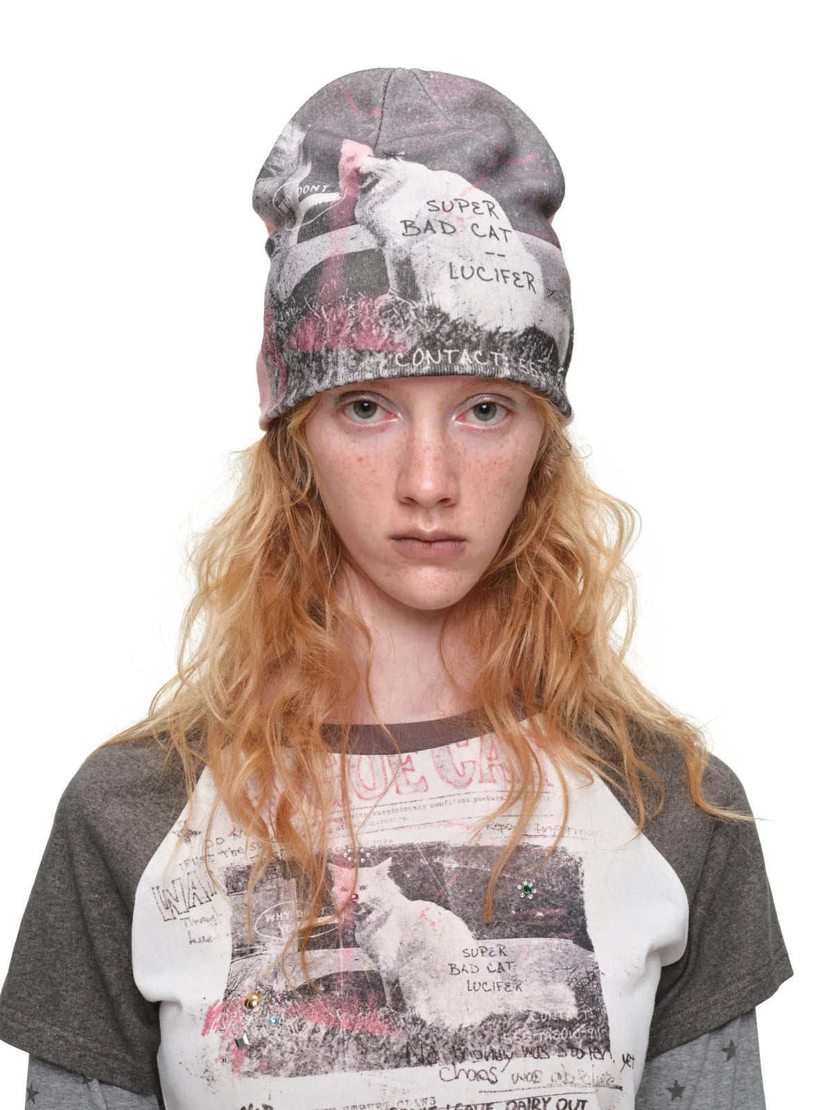 Cat Print Layered Raglan Top