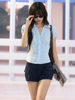 Blue Plaid Crop Shirt