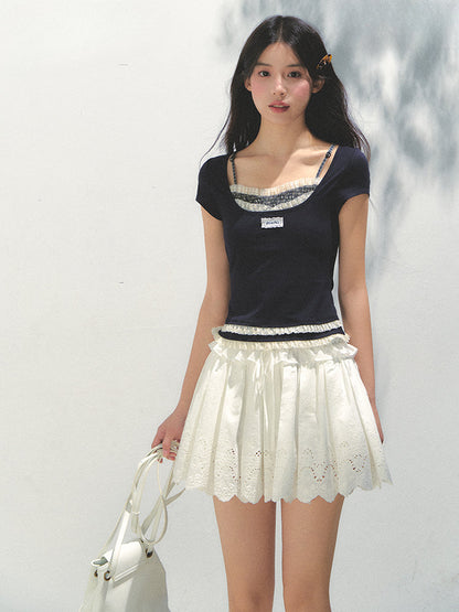 Embroidered Elastic Waist Skirt