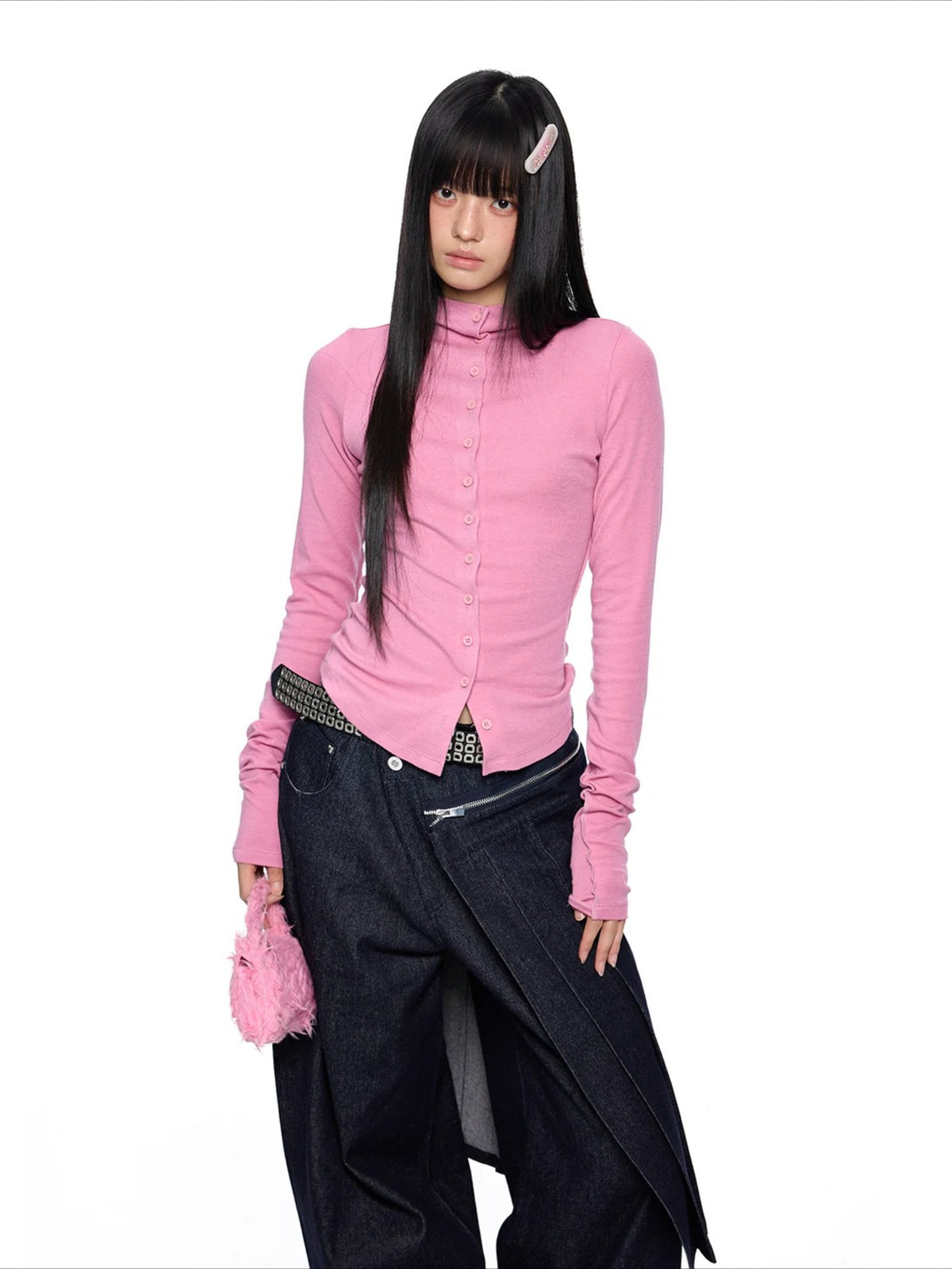 Slim Pleated Long Sleeve Top