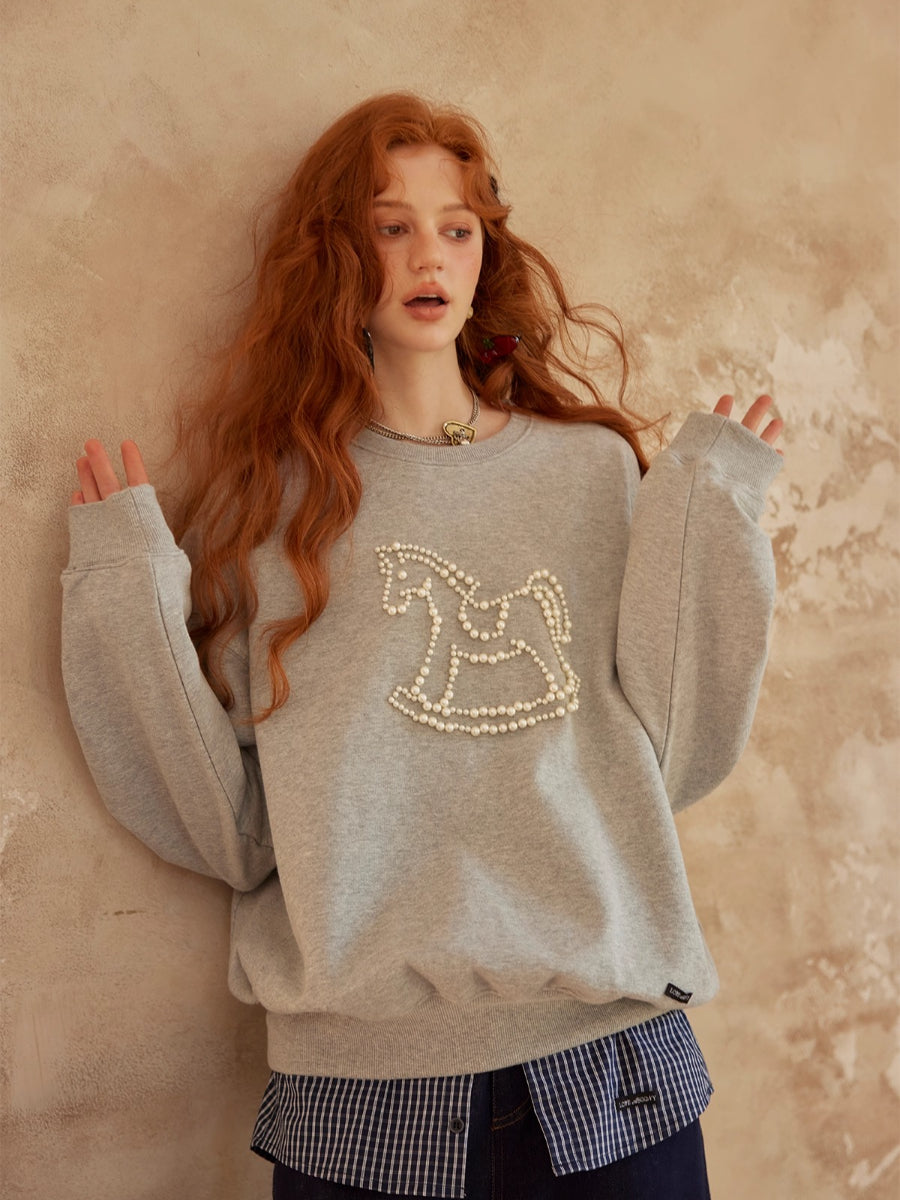 Embroidered Animal Knit Sweatshirt
