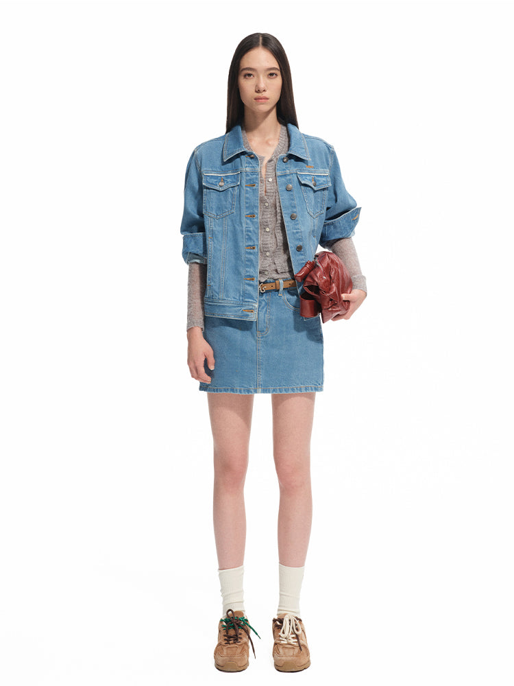 Denim Mid-rise Straight Pencil Skirt