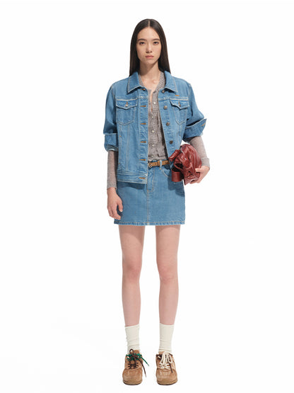 Denim Mid-rise Straight Pencil Skirt