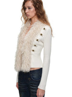 Napoleon Fur Collar Ribbed Cardigan