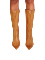 Compass Badge Sword Leather High Heel Boots Patina Wild Horse Brown Patina