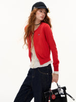 Contrast Mock-Layer Knit Cardigan