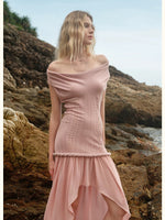 Halter Knit Chiffon Layered Dress