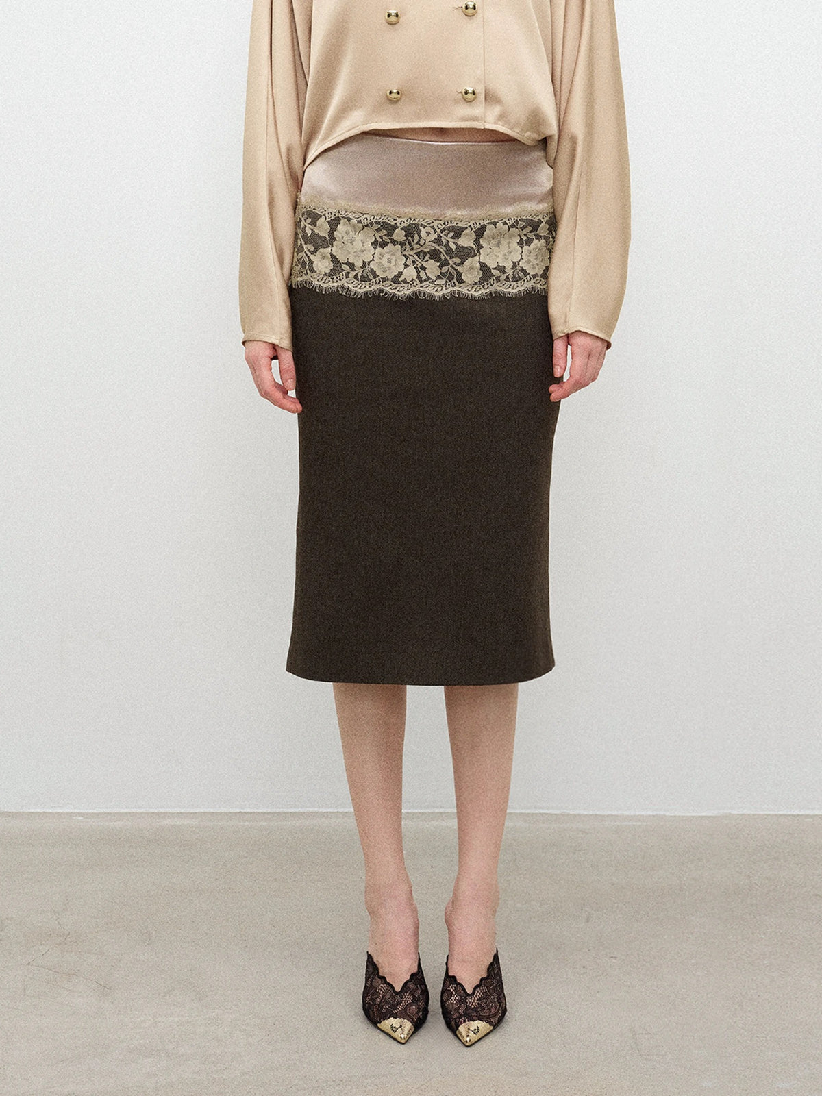 Lace Panel Midi Skirt