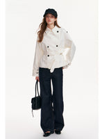 Buttoned Lapel Belted Cropped Trench Coat