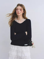 Polka Dot Mesh Wool Blend Knit Top