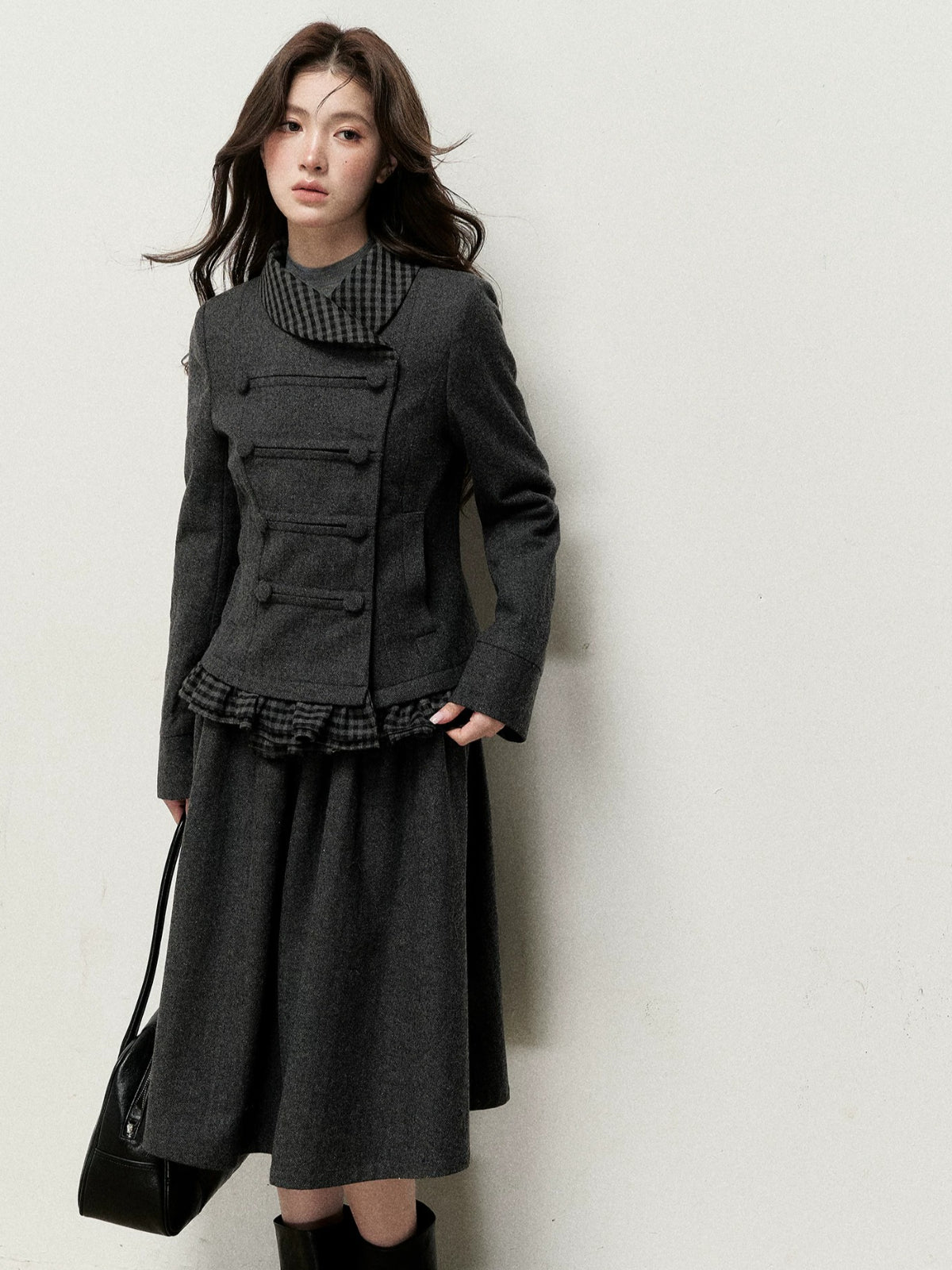 Vintage Double-Breasted Jacket &amp; Midi Skirt Set