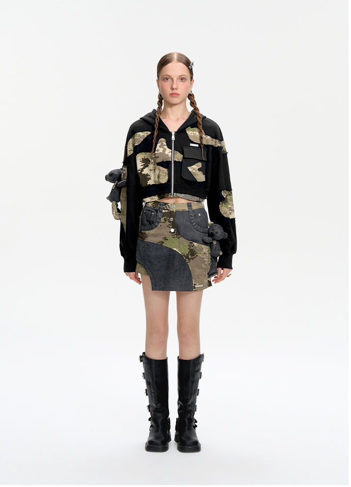 Camo Denim Short Skirt