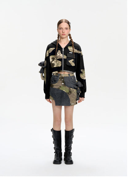 Camo Denim Short Skirt