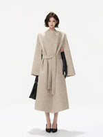 Embellished Buckle Belted Wool Blend Coat