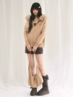 Detachable Fur Collar Knit Cardigan