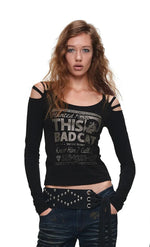 Cat Foil Print Cutout Top