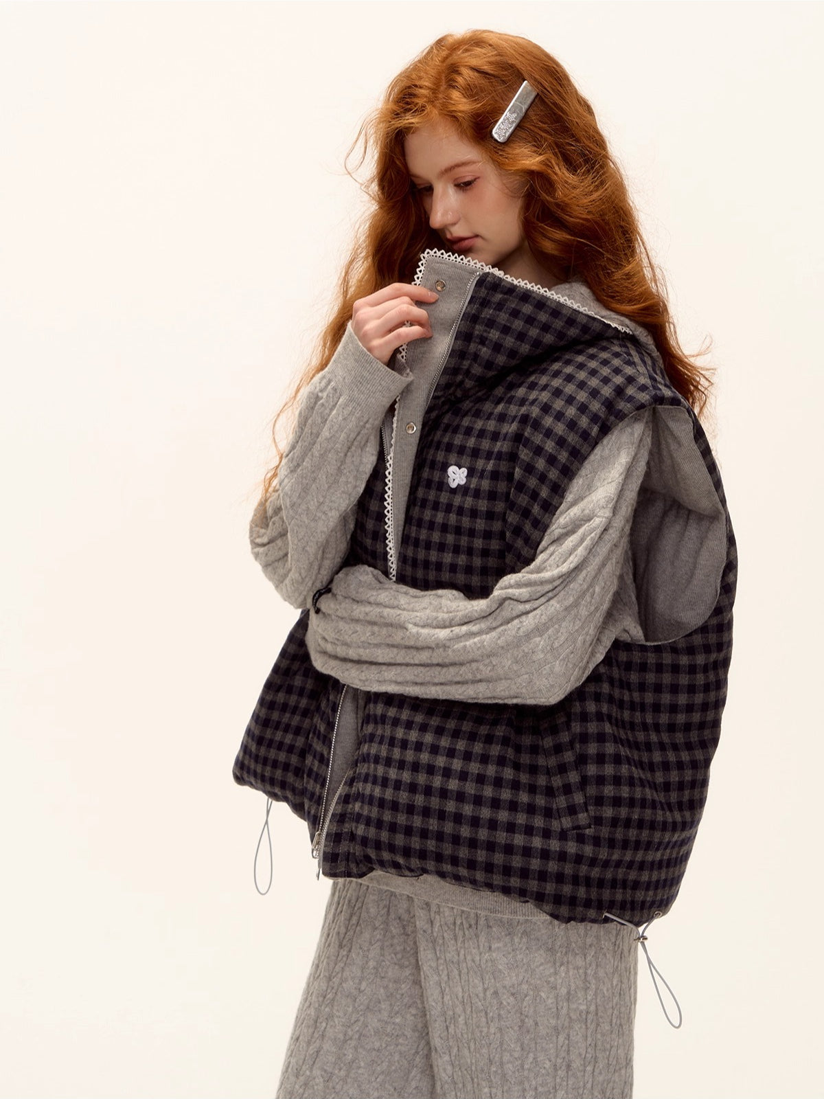 Reversible Check Lace Vest